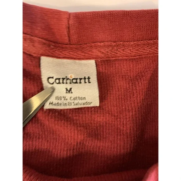 Vintage 2011 Carhartt Script Logo Thermal Waffle Knit Top Red M - Picture 4 of 9
